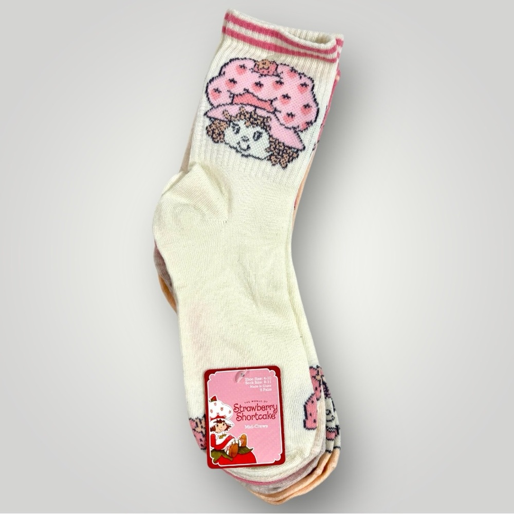 Strawberry Shortcake Ribbed Mid-Crew Socks 5 Pair Sz 4-10